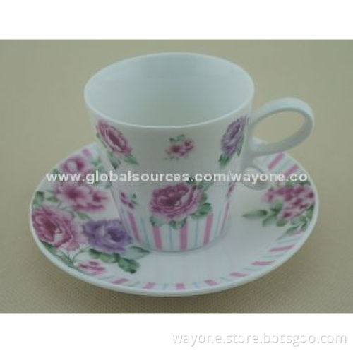 New Shape Ceramic 6-set 90cc Coffee Cup & Saucer in Printed Gift Box, Flower in 6 Colors, Ideal Gift